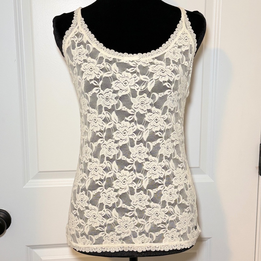 Abercrombie & Fitch Floral Lace Cream Racerback Tank Fairy Large Y2K 90s Boho